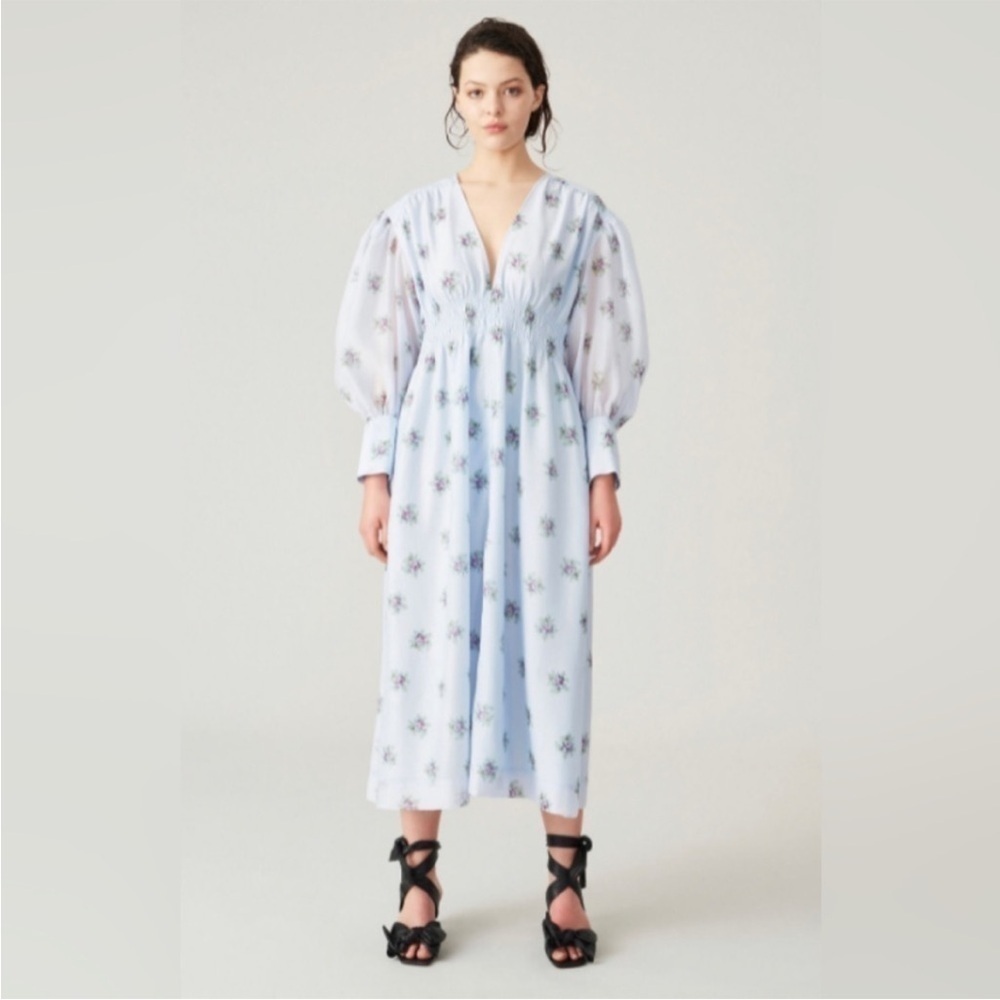 GANNI Light Blue Floral Midi Dress - Picture 2 of 13